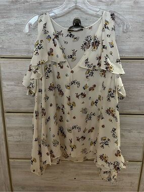 Kobi Halperin Cream Floral Cold-Shoulder Ruffle Dress